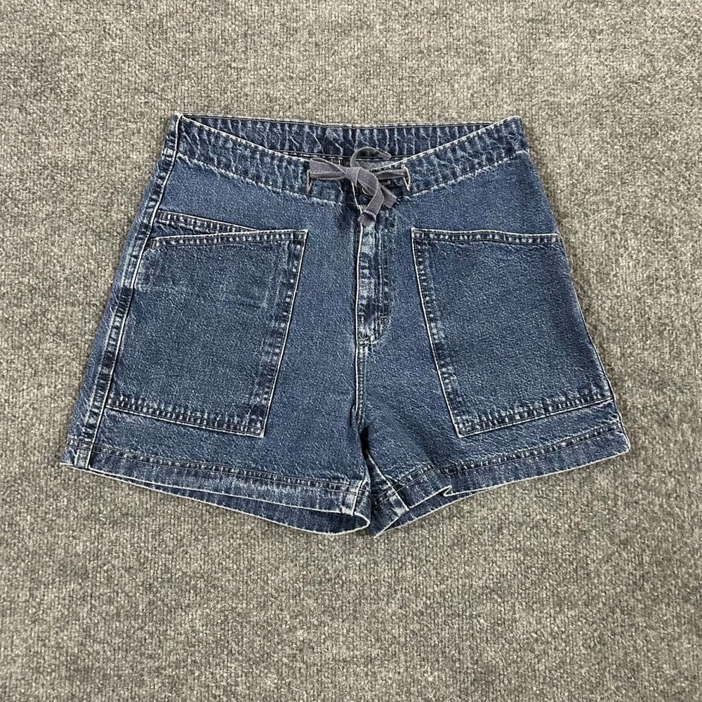 Lee Denim Shorts Womens Size 26 Blue Riveted Drawstring High Waist Utility